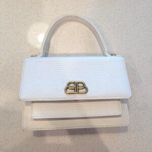 AUTHENTIC Balenciaga White Lizard Embossed Leather Sharp Top Purse